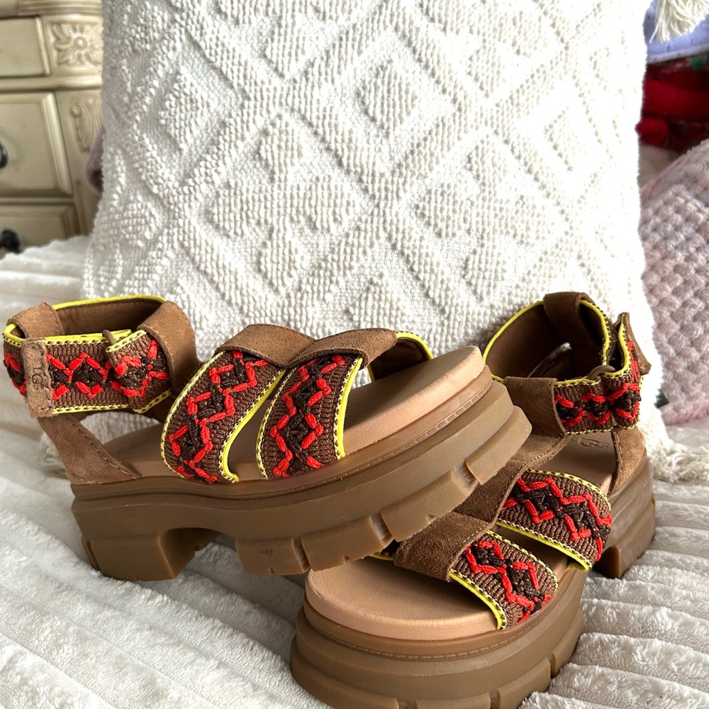 UGG ASHTON HERITAGE Wedge Sandals with Navajo Embroidered Accents